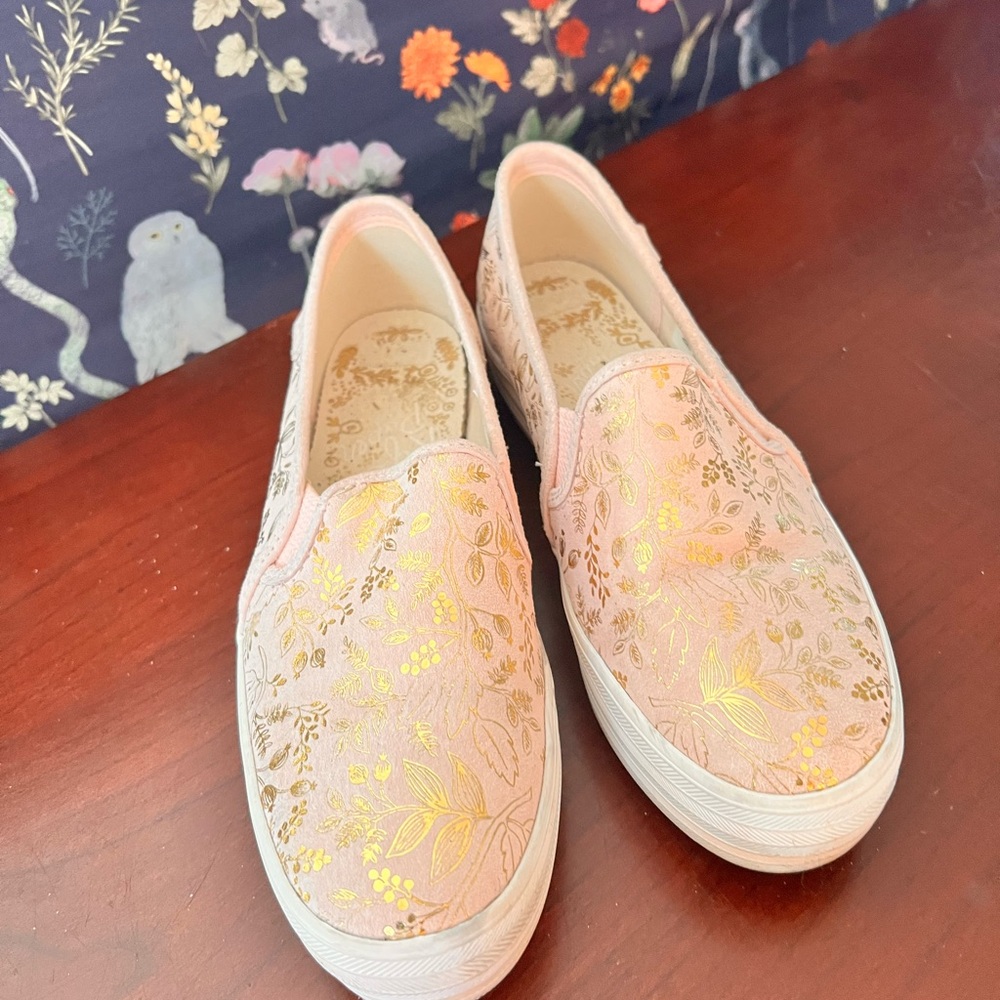 Keds Pink and Gold Floral Sneakers